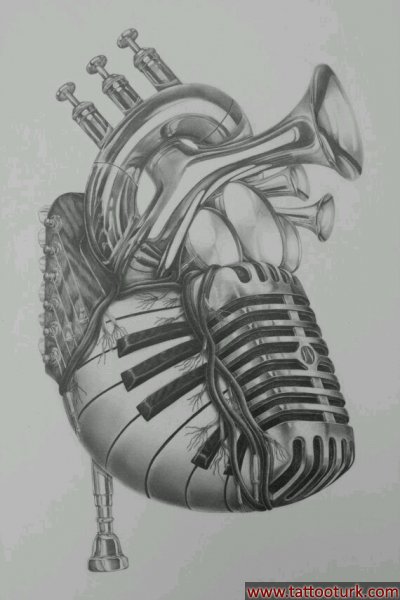 müzik kalp mikrofon dövme modelleri dövme desenleri tattoo desing