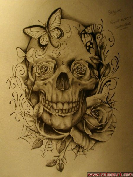 kurukafa gül rose skull dövme modelleri dövme desenleri tattoo desing